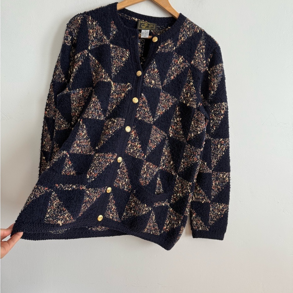 Vintage Navy Navy-Multicolor Geometric Knit Cardigan - Picture 3 of 7